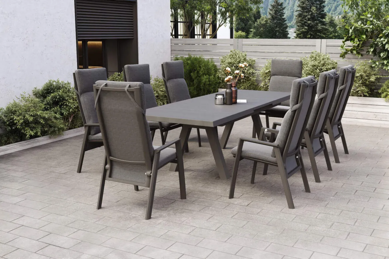 SIENA GARDEN Tirana/Valencia Garten-Essgruppe, matt anthrazit/wood-grey, Aluminium/Keramik, Ausziehtisch, 8 Dining Sessel