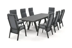 SIENA GARDEN Tirana/Valencia Garten-Essgruppe, matt anthrazit/wood-grey, Aluminium/Keramik, Ausziehtisch, 8 Dining Sessel