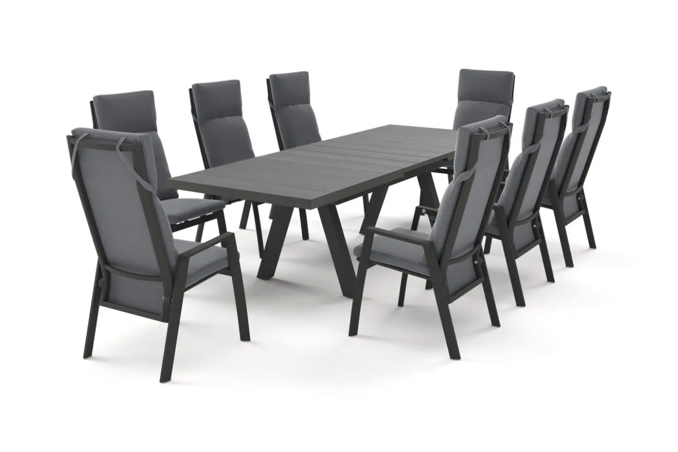 SIENA GARDEN Tirana/Valencia Garten-Essgruppe, matt anthrazit/wood-grey, Aluminium/Keramik, Ausziehtisch, 8 Dining Sessel