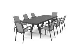 SIENA GARDEN Tirana/Velia Garten-Essgruppe, matt anthrazit/wood-grey, Aluminium/Keramik, Ausziehtisch, 8 Stapelsessel