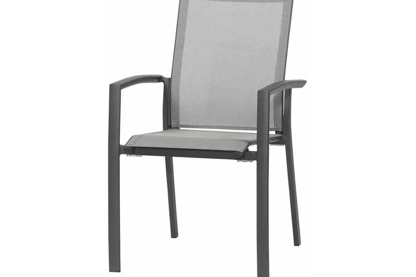 SIENA GARDEN Tirana/Velia Garten-Essgruppe, matt anthrazit/wood-grey, Aluminium/Keramik, Ausziehtisch, 6 Stapelsessel