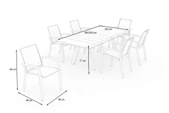 SIENA GARDEN Tirana/Velia Garten-Essgruppe, matt anthrazit/wood-grey, Aluminium/Keramik, Ausziehtisch, 6 Stapelsessel