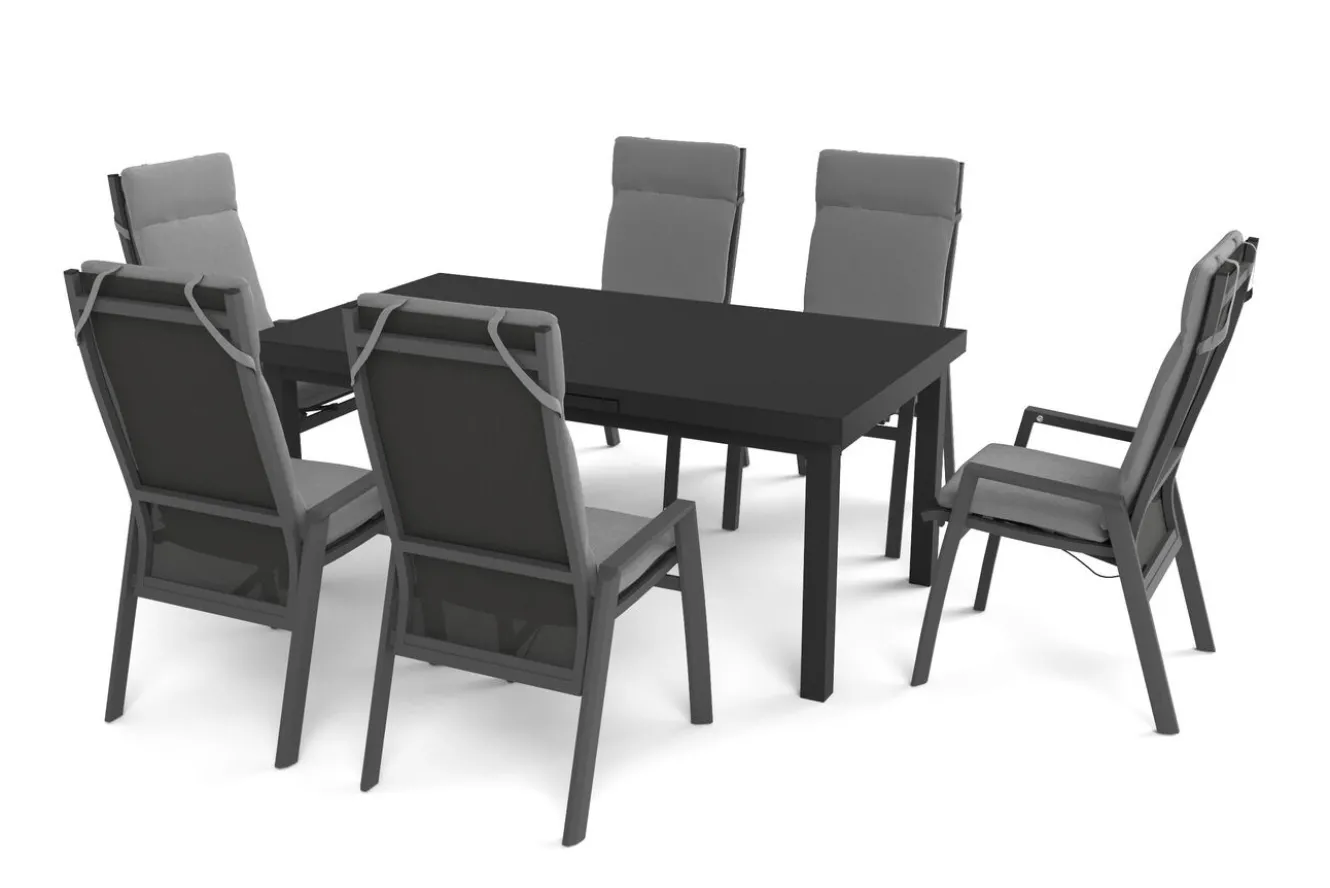 SIENA GARDEN Valencia Garten-Essgruppe, anthrazit/grau, Alu/Glas/Textilgewebe, 180/240 x 100 cm, ausziehbar