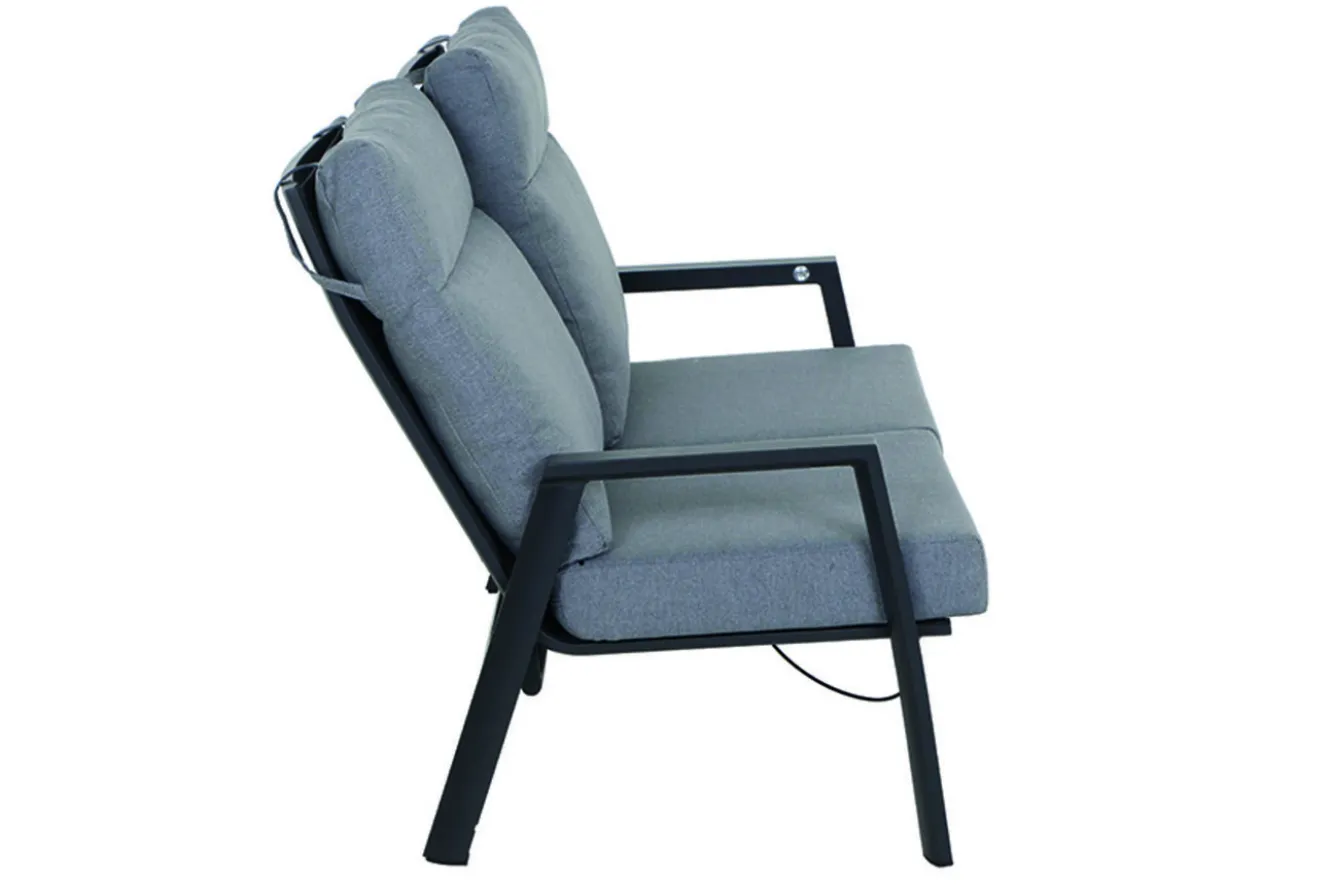 SIENA GARDEN Valencia 2-Sitzer Sofa, anthrazit matt, Alu/Ranotex, 152 x 82 x 99 cm, stufenlos verstellbar, inkl. Kissen