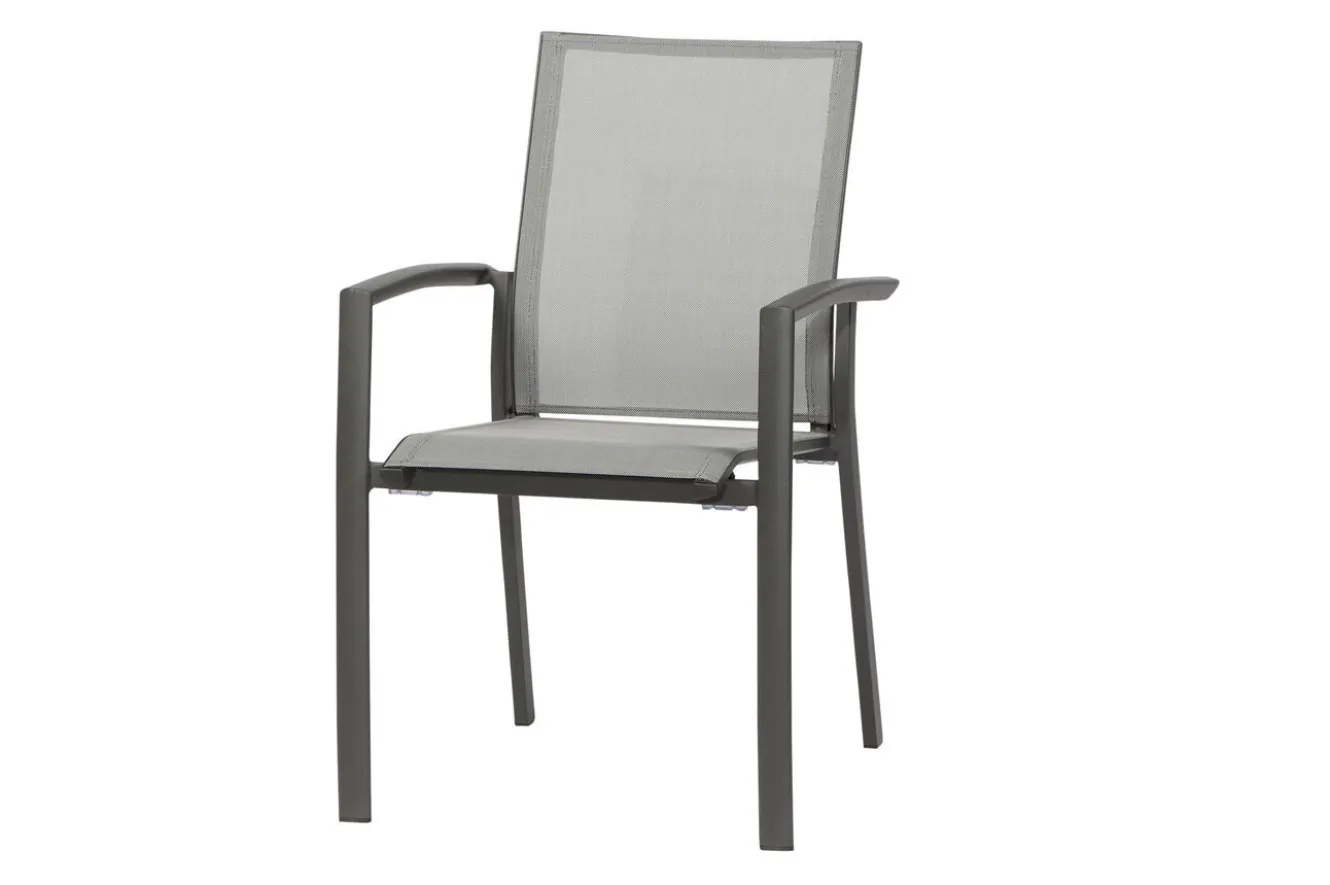 SIENA GARDEN Velia / Silva Garten-Essgruppe, anthrazit/washed grey, Alu/Ranotex/Keramik, 8 Sessel, Tisch 220 x 100 cm
