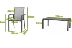 SIENA GARDEN Velia / Silva Garten-Essgruppe, anthrazit/washed grey, Alu/Ranotex/Keramik, 8 Sessel, Tisch 220 x 100 cm