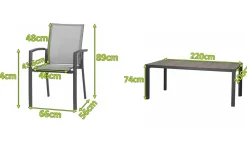 SIENA GARDEN Velia / Silva Garten-Essgruppe, anthrazit/washed grey, Alu/Ranotex/Keramik, 8 Sessel, Tisch 220 x 100 cm