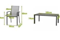 SIENA GARDEN Velia / Silva Garten-Essgruppe, anthrazit/washed grey, Alu/Ranotex/Keramik, 6 Sessel, Tisch 180 x 100 cm