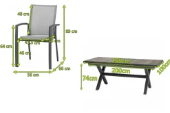 SIENA GARDEN Velia/Sincro Garten-Essgruppe, anthrazit/natur-grau, Alu/Ranotex/Keramik, 8 Sessel, Ausziehtisch 200/260 x 100 cm