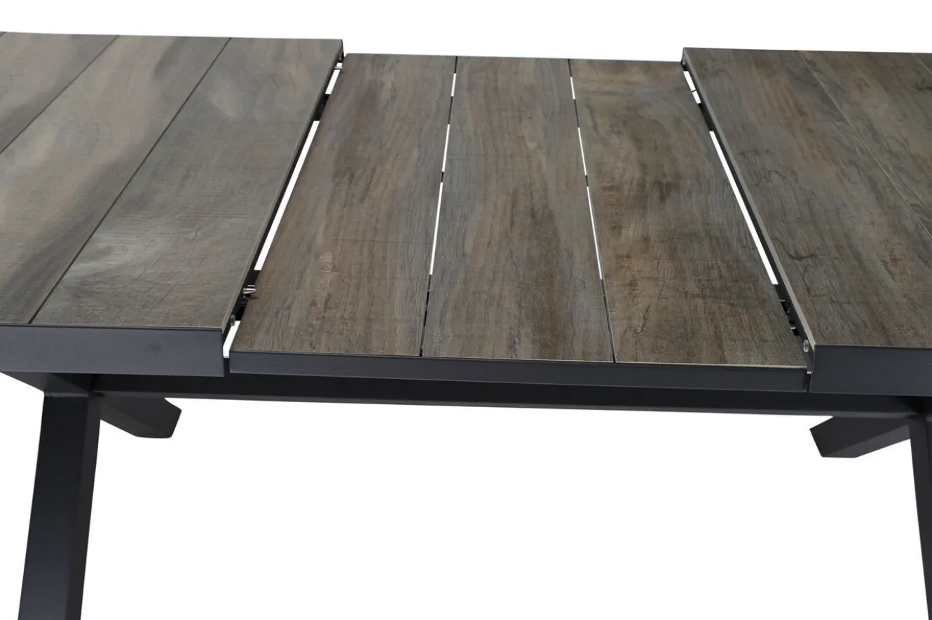 SIENA GARDEN Velia/Sincro Garten-Essgruppe, anthrazit/natur-grau, Alu/Ranotex/Keramik, 8 Sessel, Ausziehtisch 200/260 x 100 cm