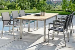 STERN Ausziehtisch, silber/natur, Edelstahl/Teakholz, 160/220x90 cm, Butterfly-Auszug