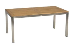 STERN Ausziehtisch, silber/natur, Edelstahl/Teakholz, 160/220x90 cm, Butterfly-Auszug