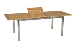 STERN Ausziehtisch, silber/natur, Edelstahl/Teakholz, 160/220x90 cm, Butterfly-Auszug