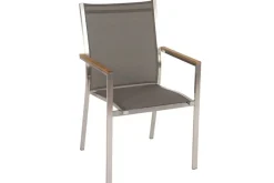 STERN Cardiff Garten-Essgruppe, silber/taupe, Edelstahl/recyceltes Teak, Tisch 200/260 x 100 cm, 6 Stapelsessel, FSC®-zertifiziertes Produkt