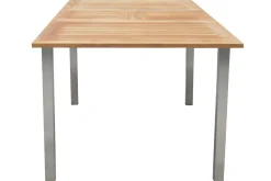 STERN Cardiff Garten-Essgruppe, silber/silbergrau, Edelstahl/Teak, Tisch 150/200 x 90 cm, 6 Stapelsessel