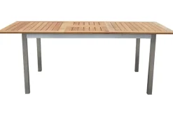 STERN Cardiff Garten-Essgruppe, silber/silbergrau, Edelstahl/Teak, Tisch 150/200 x 90 cm, 6 Stapelsessel