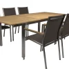 STERN Cardiff Garten-Essgruppe, taupe/grau, Edelstahl/Textil, 162/220 x 90 cm, 6 Pers., Teakholz