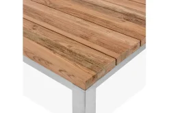STERN Cardiff Garten-Essgruppe, silber/taupe, Edelstahl/recyceltes Teak, Tisch 90 x 90 cm, 4 Stapelsessel, FSC®-zertifiziertes Produkt