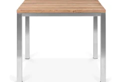 STERN Cardiff Garten-Essgruppe, silber/taupe, Edelstahl/recyceltes Teak, Tisch 90 x 90 cm, 4 Stapelsessel, FSC®-zertifiziertes Produkt