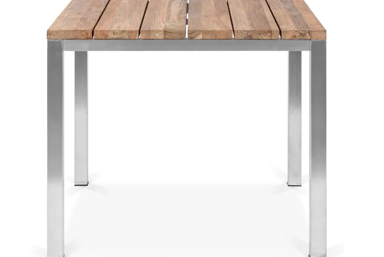 STERN Cardiff Garten-Essgruppe, silber/taupe, Edelstahl/recyceltes Teak, Tisch 90 x 90 cm, 4 Stapelsessel, FSC®-zertifiziertes Produkt