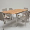 STERN Cardiff Garten-Essgruppe, silber/taupe, Edelstahl/Teak, Tisch 150/200 x 90 cm, 6 Stapelsessel