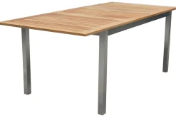 STERN Cardiff Garten-Essgruppe, silber/taupe, Edelstahl/Teak, Tisch 150/200 x 90 cm, 6 Stapelsessel
