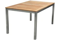 STERN Cardiff Garten-Essgruppe, silber/taupe, Edelstahl/Teak, Tisch 150/200 x 90 cm, 6 Stapelsessel