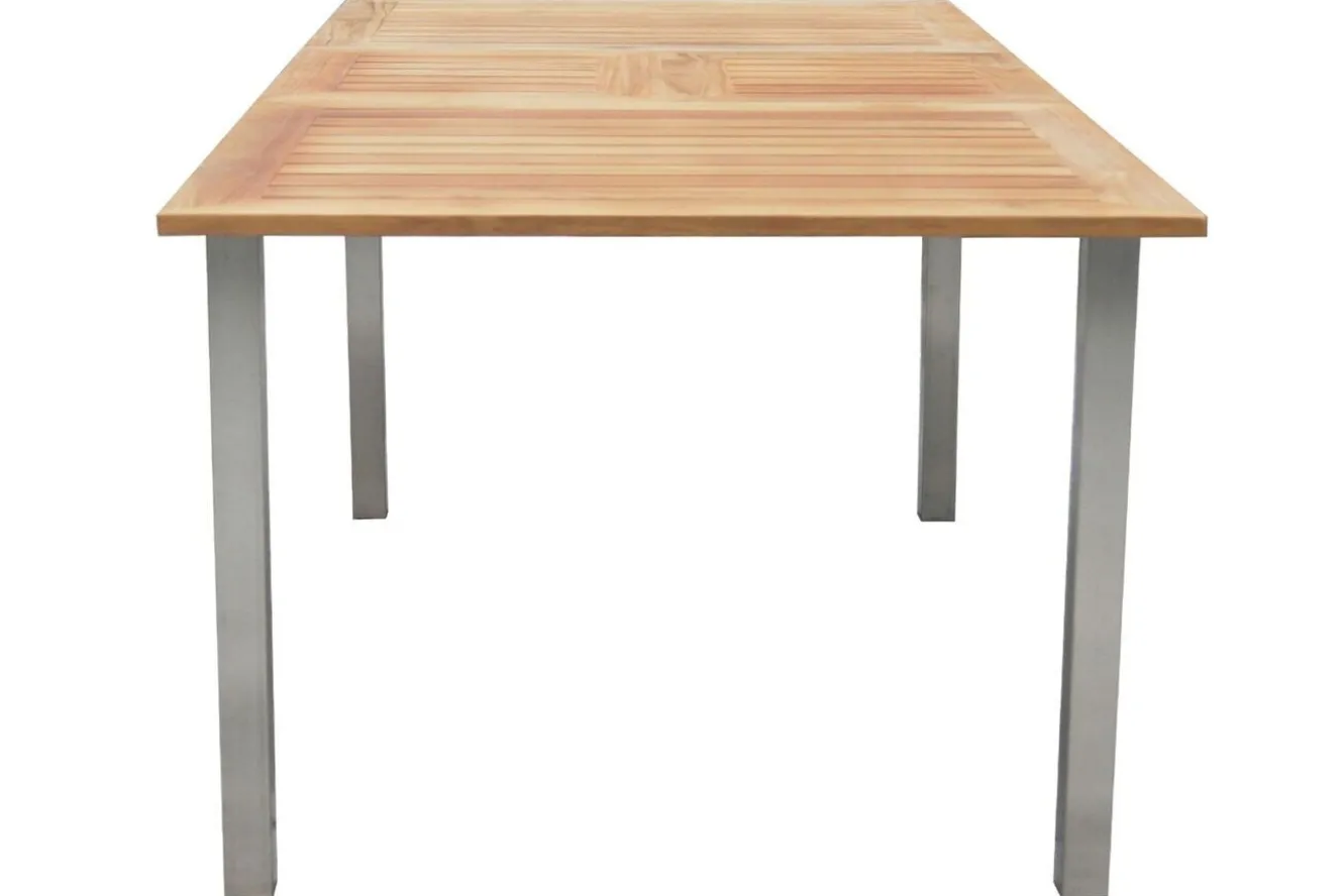 STERN Cardiff Garten-Essgruppe, silber/taupe, Edelstahl/Teak, Tisch 150/200 x 90 cm, 6 Stapelsessel