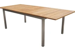 STERN Cardiff Garten-Essgruppe, silber/silbergrau, Edelstahl/Teak, Tisch 180/240 x 100 cm, 6 Stapelsessel, FSC®-zertifiziertes Produkt