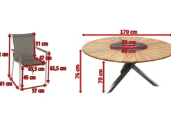 STERN Cardiff Garten-Essgruppe, silber/taupe, Edelstahl/Teak, Tisch Ø 170 cm, 6 Stapelsessel, FSC®-zertifiziertes Produkt