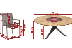 STERN Cardiff Garten-Essgruppe, silber/silbergrau, Edelstahl/Teak, Tisch Ø 170 cm, 6 Stapelsessel, FSC®-zertifiziertes Produkt