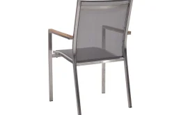STERN Cardiff Garten-Essgruppe, silber/silbergrau, Edelstahl/Teak, Tisch Ø 170 cm, 6 Stapelsessel, FSC®-zertifiziertes Produkt