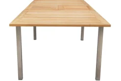 STERN Cardiff Garten-Essgruppe, silber/taupe, Edelstahl/Teak, Tisch 180/240 x 100 cm, 6 Stapelsessel, FSC®-zertifiziertes Produkt