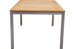 STERN Cardiff Garten-Essgruppe, silber/taupe, Edelstahl/Teak, Tisch 180/240 x 100 cm, 6 Stapelsessel, FSC®-zertifiziertes Produkt
