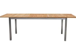 STERN Cardiff Garten-Essgruppe, silber/taupe, Edelstahl/Teak, Tisch 180/240 x 100 cm, 6 Stapelsessel, FSC®-zertifiziertes Produkt