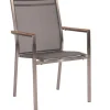 STERN Cardiff Sessel, silbergrau, Edelstahl/Textil, 57 x 61 x 92 cm, stapelbar, Teak Armlehnen
