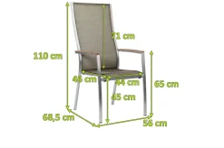 STERN Cardiff Stapelsessel, silber/taupe, Edelstahl/Textil/Armlehnen aus Teak, 68,5x56x110 cm, stapelbar