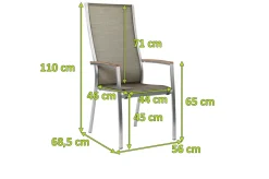 STERN Cardiff Stapelsessel, silber/taupe, Edelstahl/Textil/Armlehnen aus Teak, 68,5x56x110 cm, stapelbar