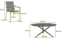 STERN Garten-Essgruppe, silber/grau, Edelstahl/Textil/Alu/Glaskeramik, Tisch Ø150cm, 5 Stapelsessel