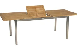 STERN Polaris Garten-Essgruppe, silbergrau, Edelstahl/Textil, 162/220 x 90 cm, 6 Pers., Teakholz