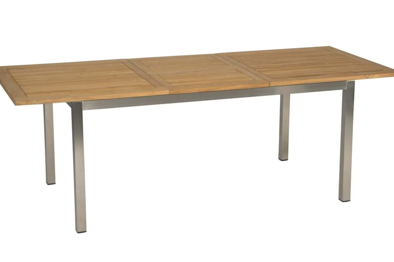 STERN Polaris Garten-Essgruppe, silbergrau, Edelstahl/Textil, 162/220 x 90 cm, 6 Pers., Teakholz