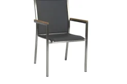 STERN Polaris Garten-Essgruppe, silbergrau, Edelstahl/Textil, 162/220 x 90 cm, 6 Pers., Teakholz