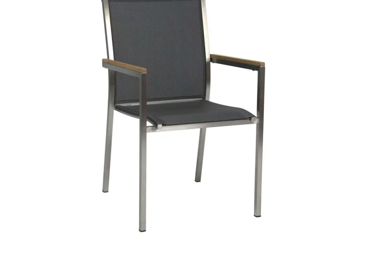 STERN Polaris Garten-Essgruppe, silbergrau, Edelstahl/Textil, 162/220 x 90 cm, 6 Pers., Teakholz