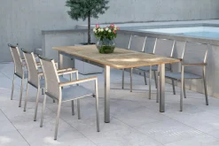 STERN Polaris Garten-Essgruppe, kaschmir, Edelstahl/Teak, Tisch 162/220 x 90 cm, 6 Personen, ausziehbar