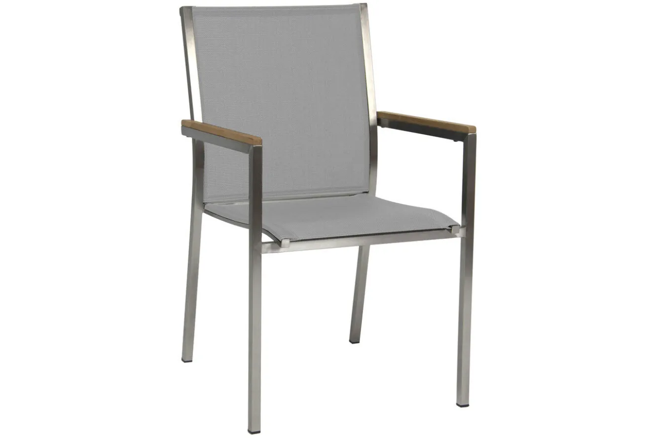 STERN Polaris Stapelsessel, Kaschmir, Edelstahl/Textilene/Teakholz, 61x54x89 cm, Korrosionsbeständig, Pflegeleicht, Langlebig