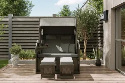 Sunny Smart Rustikal 305 Z Comfort XL Strandkorb, 2-Sitzer, Liegemodell, Pinienholz/PE-Geflecht, inkl. Kissengarnitur