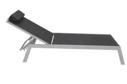 VILLANA 2er-Set Sonnenliegen, silber/schwarz, Alu/Textil, 198x66x32cm, mit Beistelltisch 45x45cm
