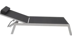 VILLANA 2er-Set Sonnenliegen, silber/schwarz, Alu/Textil, 198x66x32cm, mit Beistelltisch 45x45cm