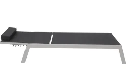 VILLANA 2er-Set Sonnenliegen, silber/schwarz, Alu/Textil, 198x66x32cm, mit Beistelltisch 45x45cm