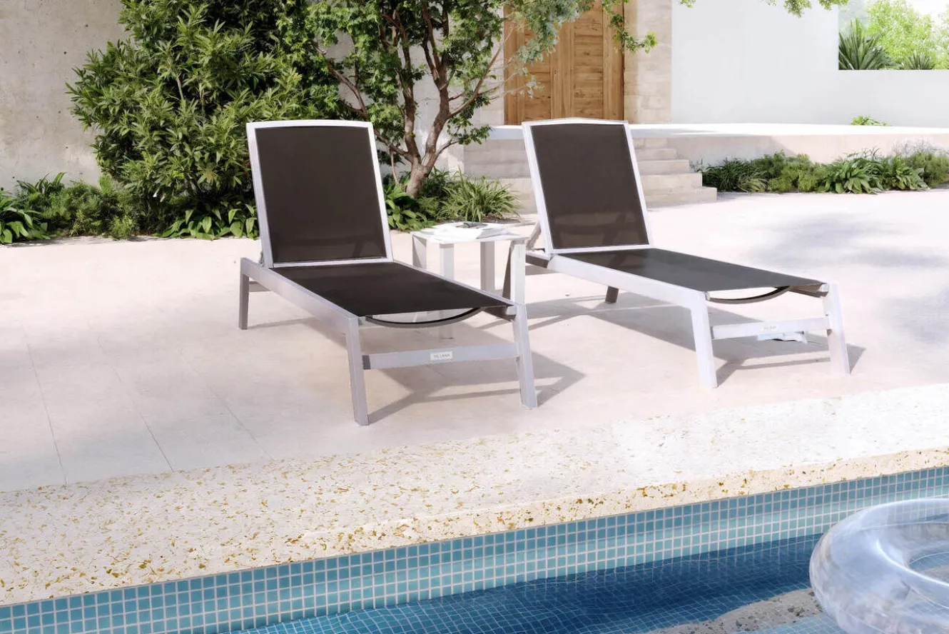 VILLANA 2er-Set Sonnenliegen, silber/schwarz, Alu/Textil, 198x66x32cm, mit Beistelltisch 45x45cm